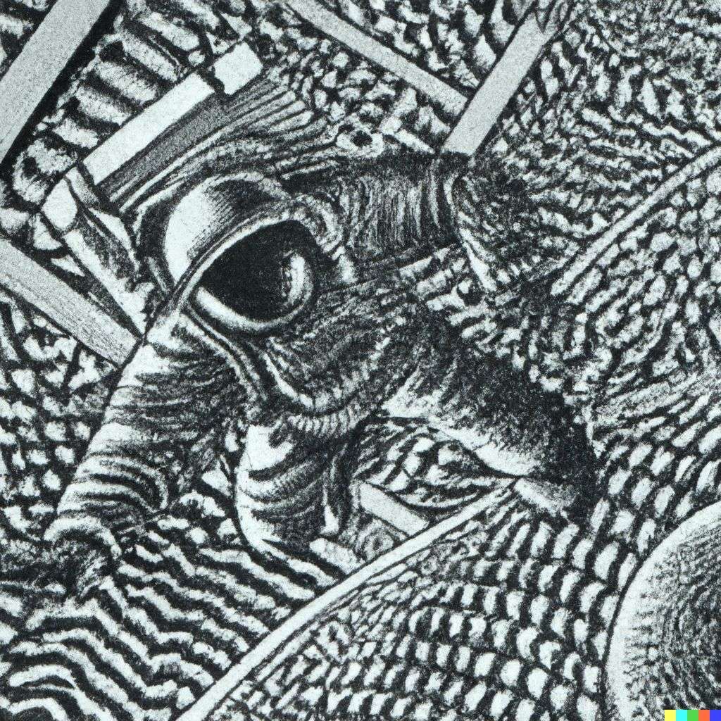 an astronaut, lithography by Escher
